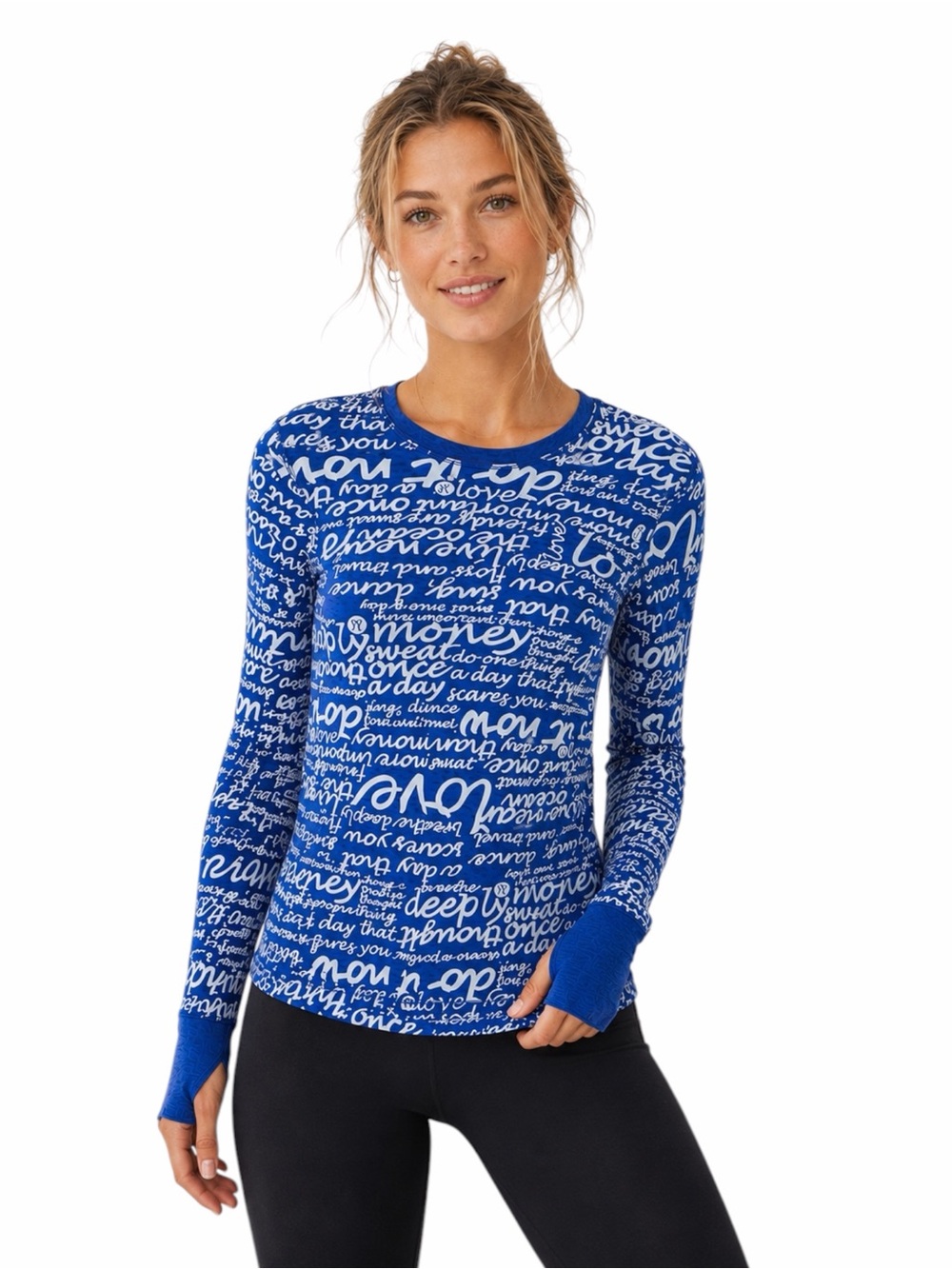 Lululemon – Manifesto Long Sleeve Top – Heathered Cornflower Blue Print – Sz. 10